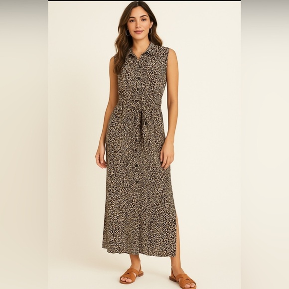Emma & Michele Dresses & Skirts - Emma & Michele Leopard Print Maxi Shirt Dress | Soft Rayon | Safari Chic Size S